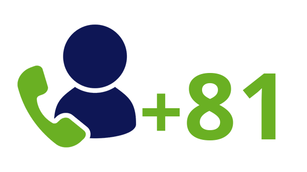 Landnummer Japan +81 - donkerblauw pictogram persoon - groene telefoon - groen landnummer - op transparante achtergrond - 600 * 337 pixels 